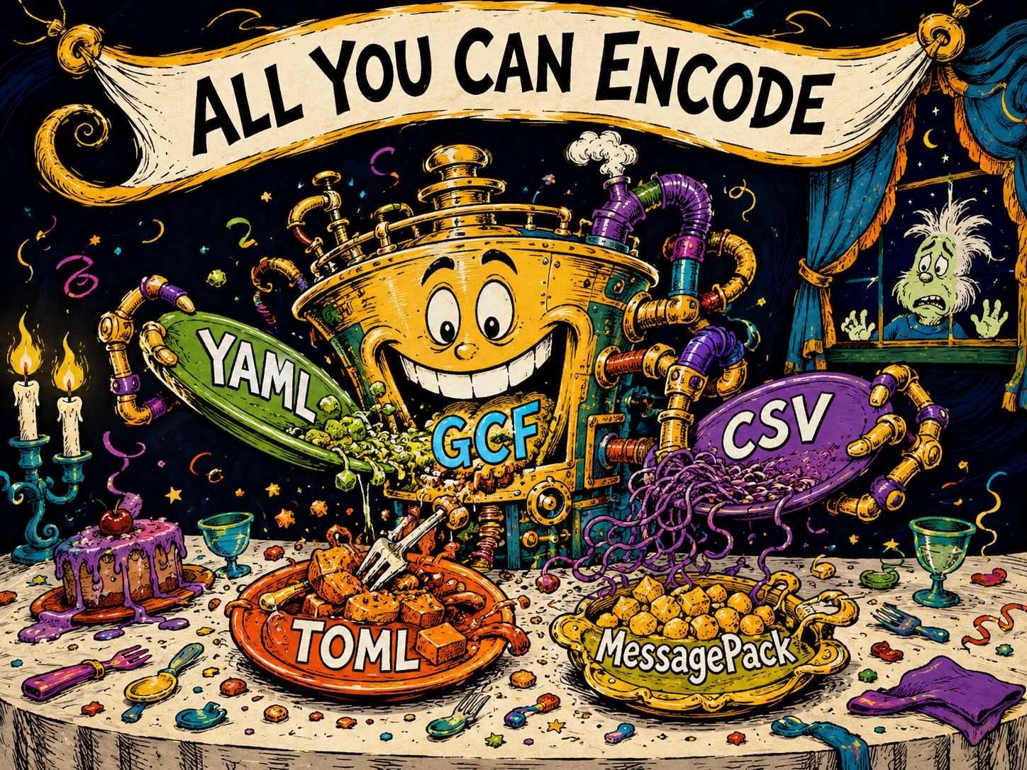 GCF feasts on YAML, TOML, CSV, and MessagePack while TOON watches horrified through the window